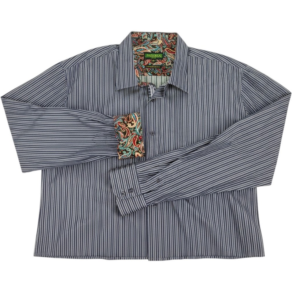 Inserch Button Down Shirt Mens 4XL Purple White Stripe Paisley Jacquard Cotton - Picture 2 of 11